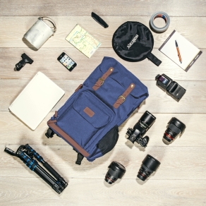Mantona photo backpack Luis blue, retro