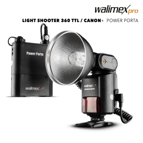Walimex pro Light Shooter 360 TTL für Canon + Power Porta mit 4.500 mAh Akku