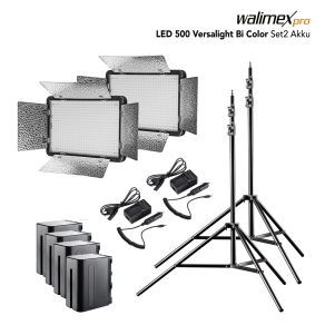 Walimex pro LED Versalight 500 Bi Color 2er Set 2x Leuchte 2x Stativ 4x Akku