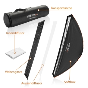 Walimex pro Studio Line Striplight Softbox QA 30x140cm avec Softboxadapter Balcar