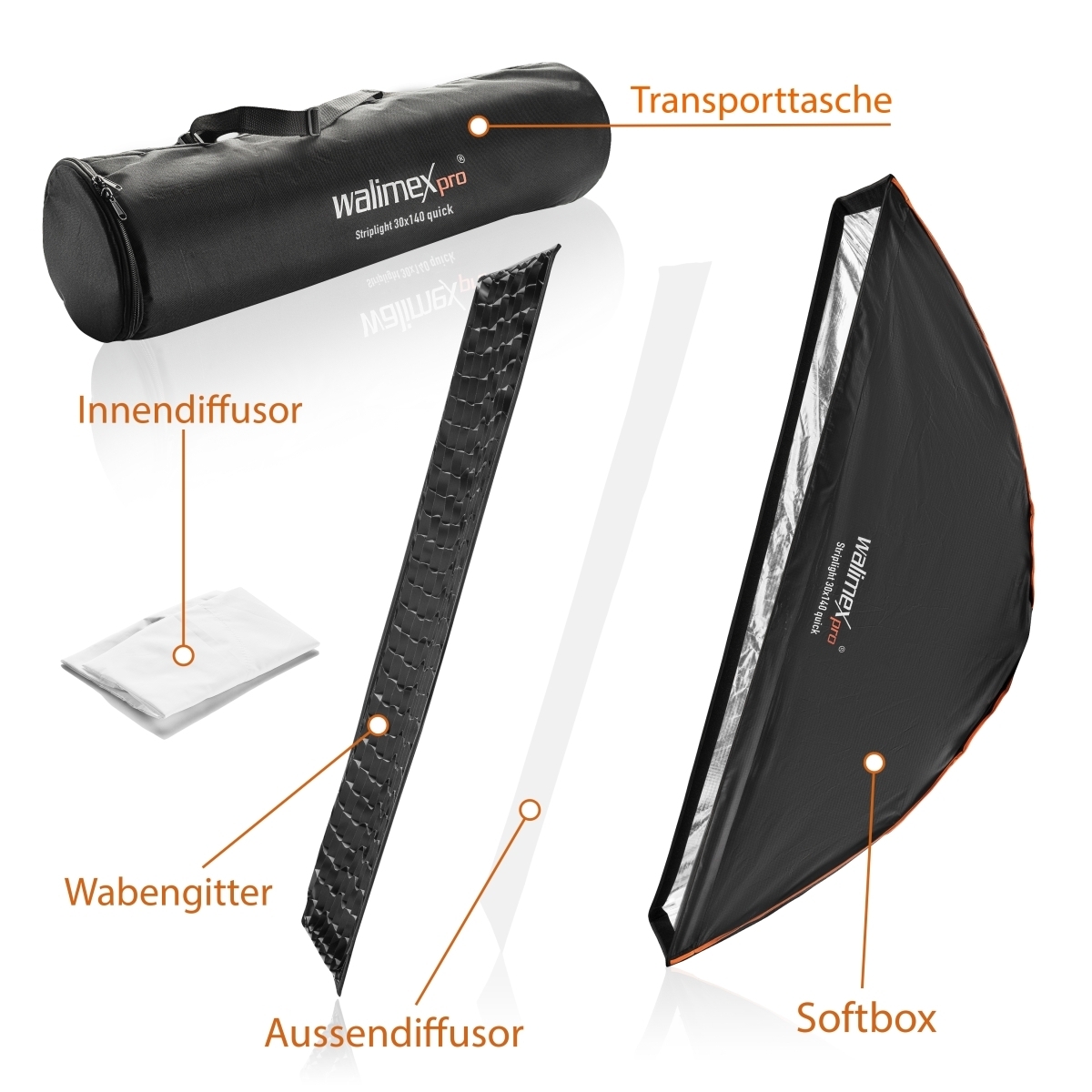 Walimex pro Studio Line Striplight Softbox QA 30x140cm mit Softboxadapter Visatec