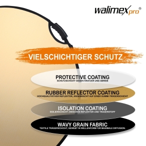 Walimex pro 5in1 riflettore pieghevole wavy comfort Ø56cm con maniglie e 5 colori di riflettore