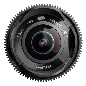 Samyang MF 7.5mm T3.8 Cine UMC Fish-eye avec monture Micro Fourthirds, pour capteur MFT, objectif vidéo manuel