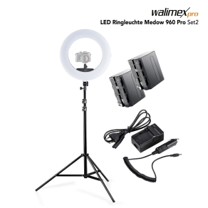 Walimex pro Lampe annulaire LED Medow 960 Pro Set, y compris pied de lampe et 2 accus
