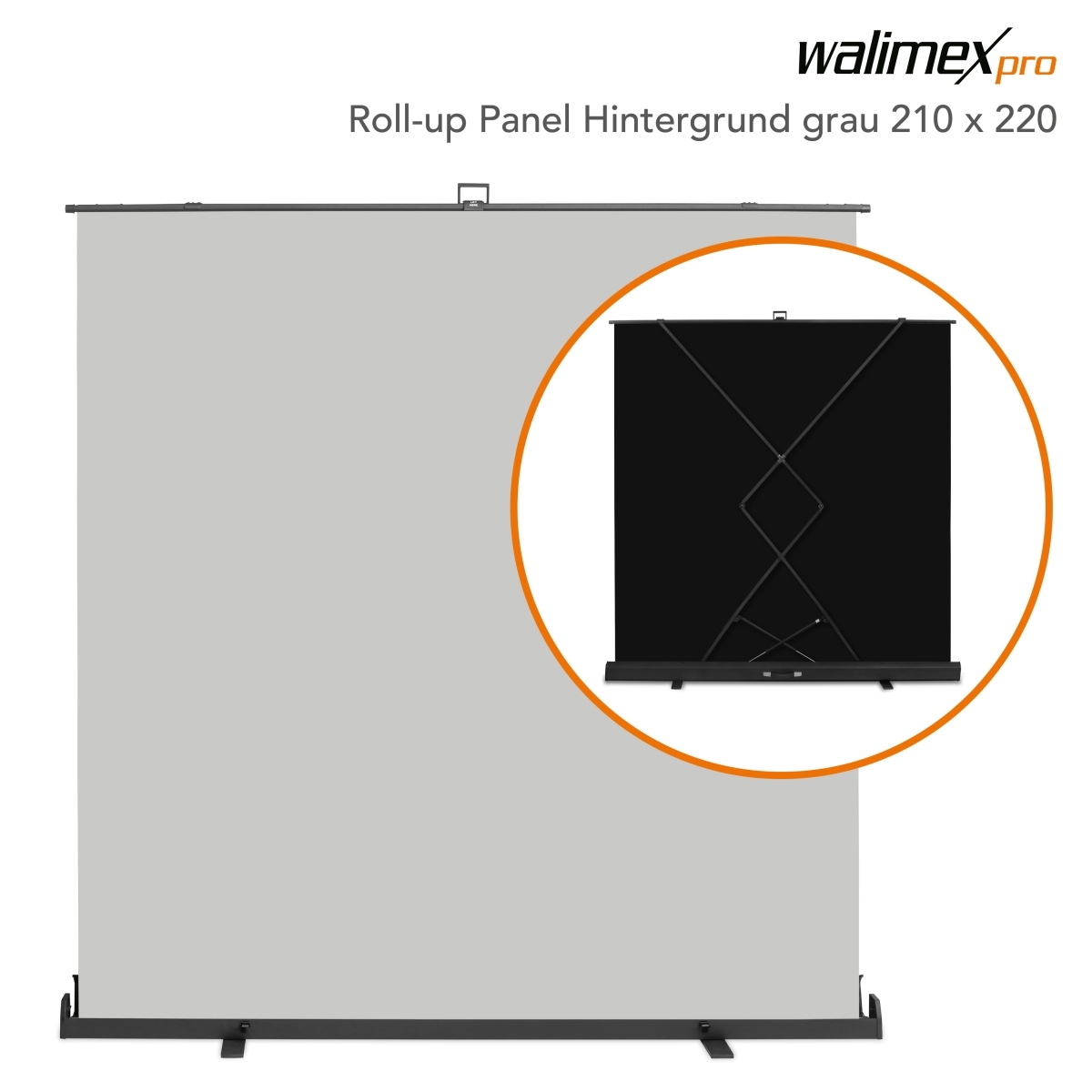 Walimex pro Roll-up Panel Hintergrund grau 210x220 - walimex / walime
